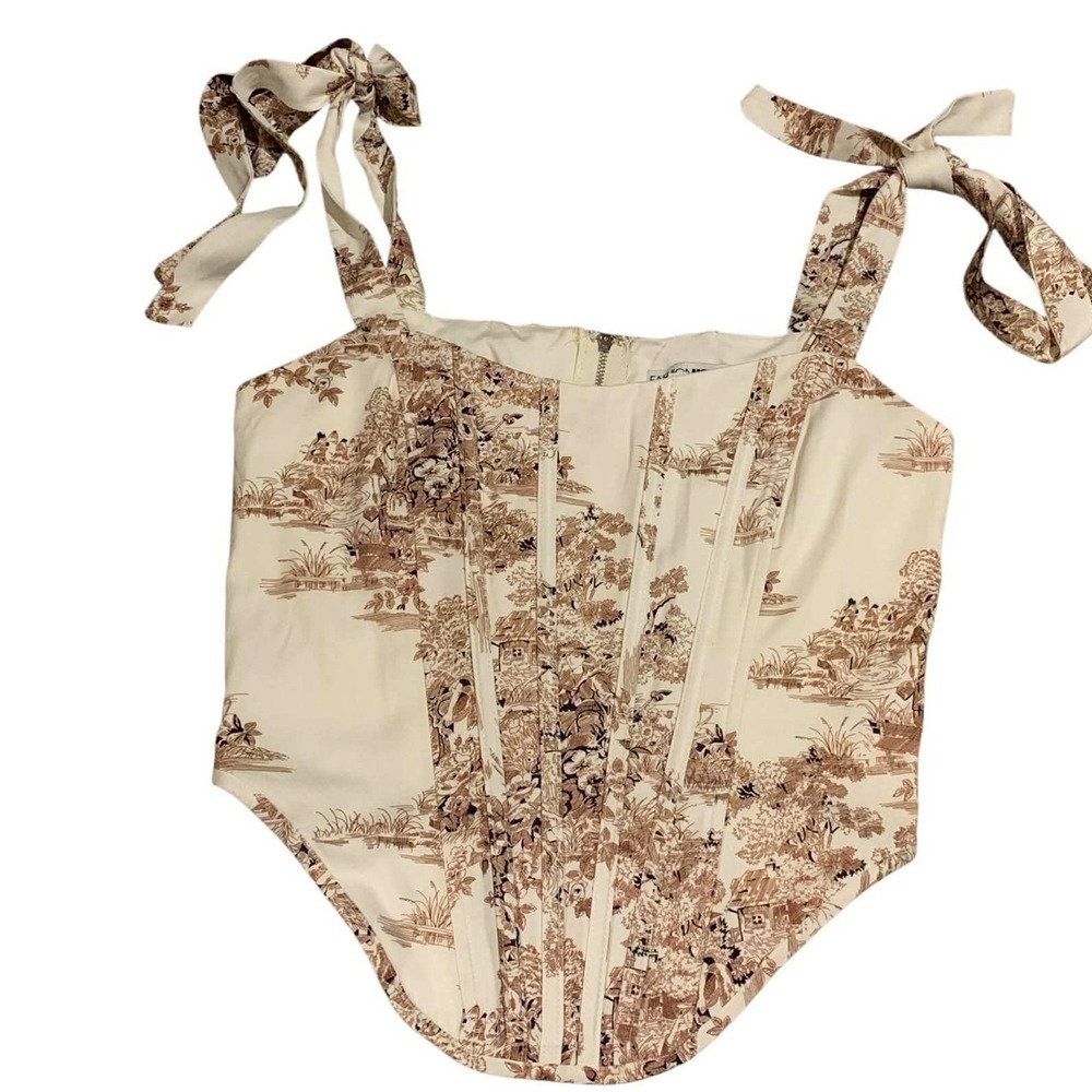 Fashion Nova Something Special Corset‎ Top Ivory Toile Tie Strap Bone Festival